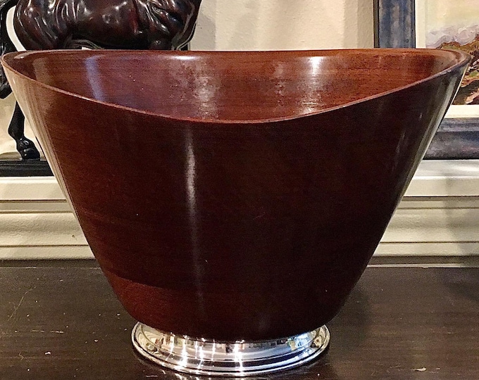 Mid-Century Danish Style Biomorphic Mahogany & Sterling Bowl by Web Silver