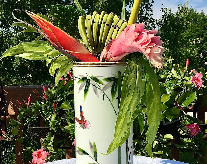 Hand Painted Bamboo Butterfly Japanese Vase