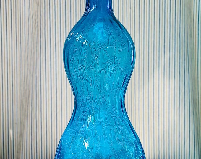Mid-Century Italian Empoli Teal Blue Optic Swirl Bottle/Vase/Decanter