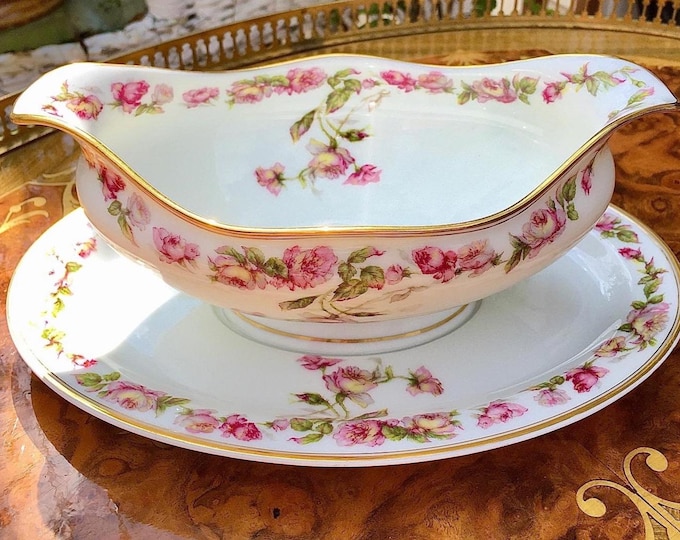 Limoges Haviland Pink Floral Gravy Boat