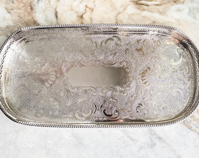 Antique Baroque Silver Plate on Copper Reed & Barton Sheffield England Reticulated Gallery Tray