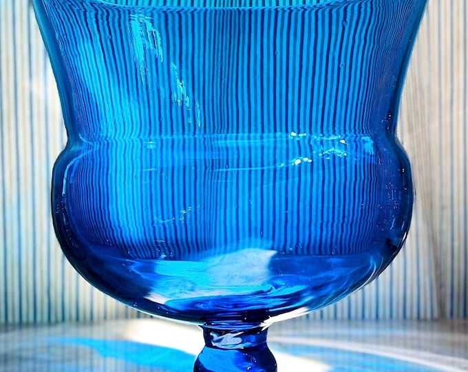 Blenko Pre-Designer Footed Urn Vase #428 Deep Turquoise