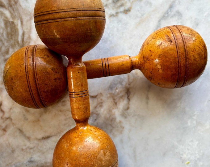 Antique Primitive Narragansett Machine Co. Wood Dumbbell Set