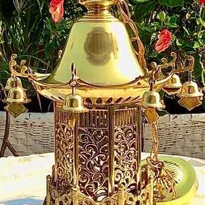 Chinoiserie Regency Brass Pagoda Pendant Light