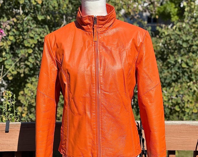 Vintage Orange Leather Moto Jacket Ladies L