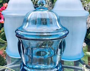 Indiana Glass Blue Satin Canister/Temple Jar *Each sold separately