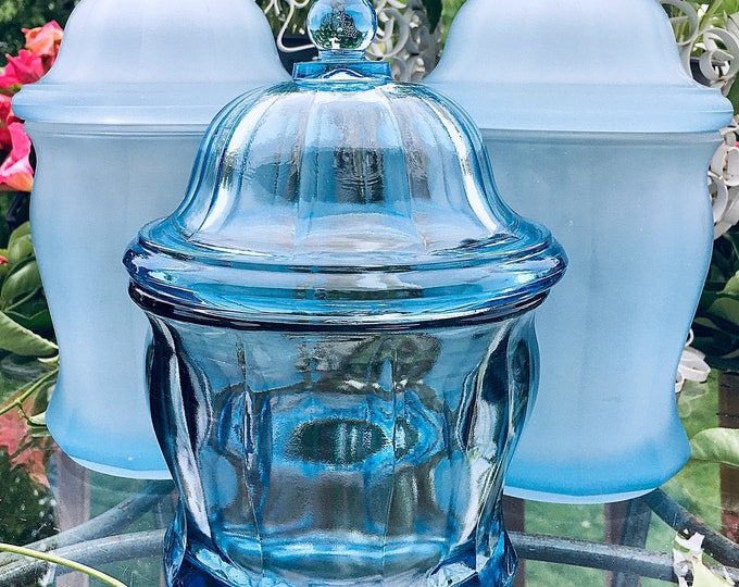 Indiana Glass Blue Satin Canister/Temple Jar *Each sold separately