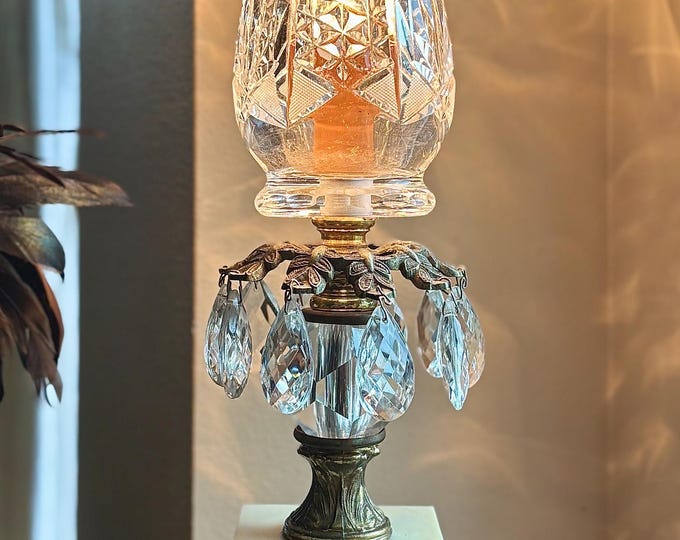 Antique Loevsky & Loevsky Crystal and Marble Torchiere/Upright Lamp