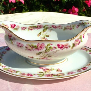 Limoges Haviland Pink Floral Gravy Boat