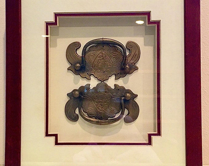 Asian Shadow Box Art featuring Antique Bronze and Cloisonné Objet d’ Art