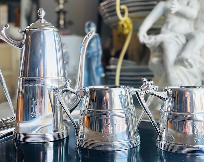 Art Deco Monogrammed Petite Sheffield Silver Plate Tea/Coffee Set *3 piece set