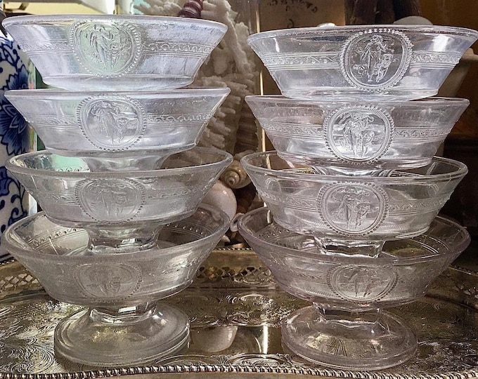 Antique EAPG by Richard & Hartley “The Guardian” Intaglio Coupe’s/Dessert Set of 8