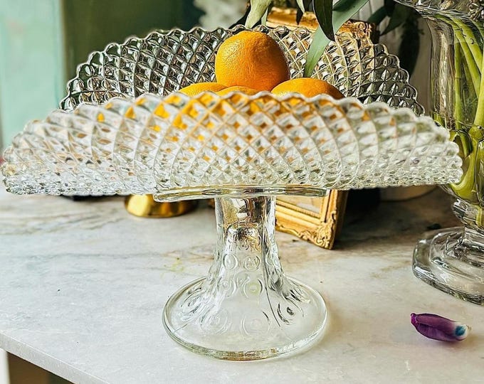 L.E. Smith Rare Thousand Eye & Diamond Point Fruit or U Shaped Cake Stand