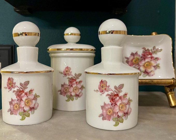 Golden Crown “Wild Rose” 7 Piece Apothecary Set by Gerold Porzellan