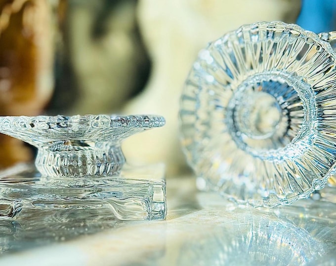 Antique Heisey Deco Crystal “Ridgeleigh” Candleholders *Pair
