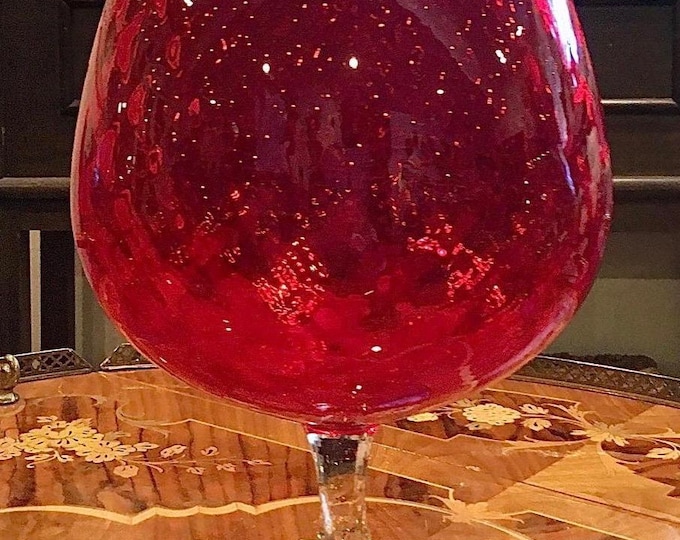 Mid-Century Empoli, Italy. Ruby Optic Glass 13"H Balloon Snifter/Vase
