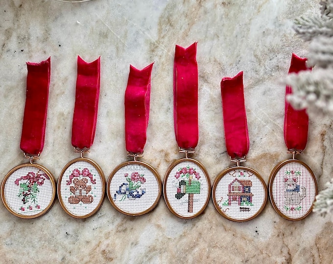 Vintage Christmas Framed Cross Stitch Ornaments *sets sold separately