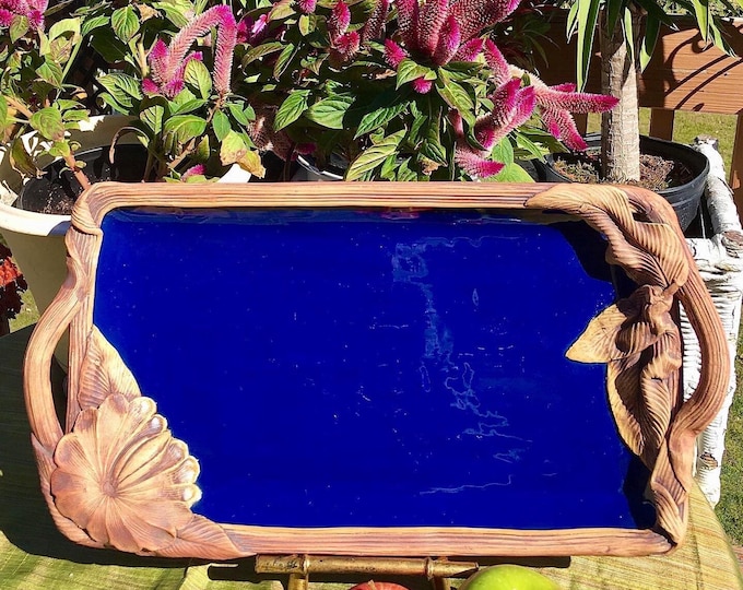 Cobalt Faux Bois Art Pottery Platter/Tray by Terrafirma