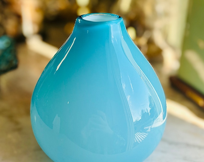 Polish Art Glass Blue Cased Vase