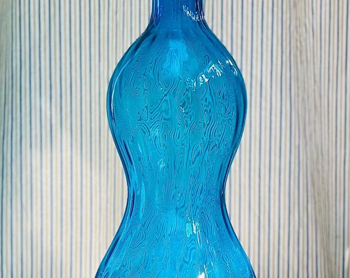 Mid-Century Italian Empoli Teal Blue Optic Swirl Bottle/Vase/Decanter