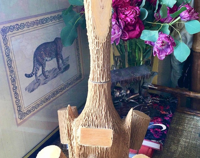 Vintage Brutalist Faux Bois Art Decanter *7 Piece Set