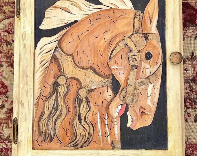 Hand Painted Vintage Equestrian Tack Cabinet