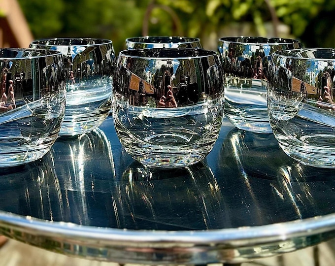 Queen’s Lusterware Platinum Roly Poly Glasses *Set of 6