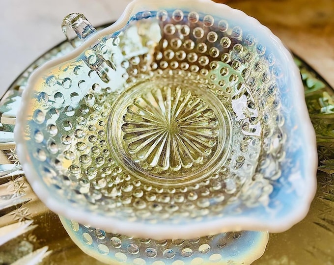 Moonstone Opalescent Hobnail Leaf Dish