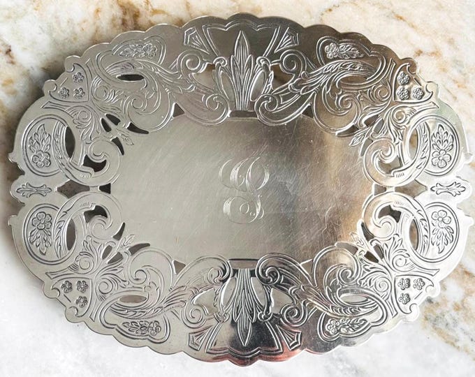 Wallace Silverplated Reticulated Monogrammed Oval Trivet