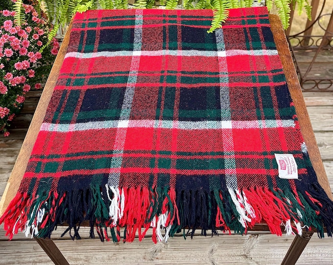 Vintage Troy “Leisure” Tartan Plaid Stadium Wool Blanket