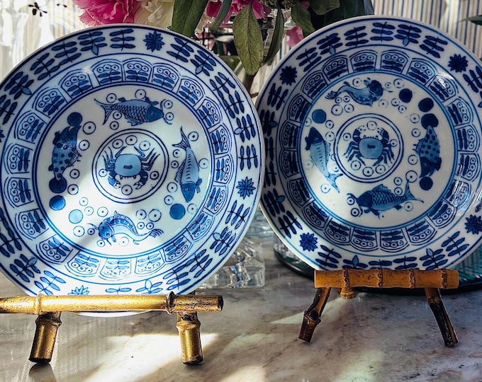 Chinoiserie Chinese Kangxi Qing Dynasty Koi/Carp Crab Dish/Bowl *Each sold separately