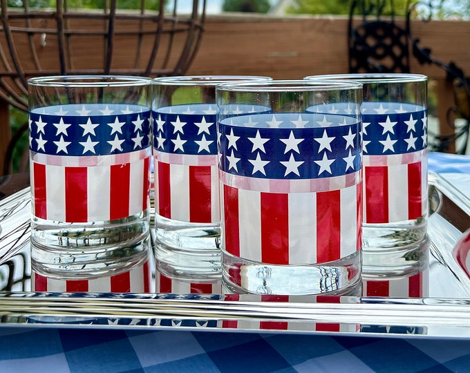 Vintage Libbey Stars & Stripes Whiskey Glasses *Set of 4