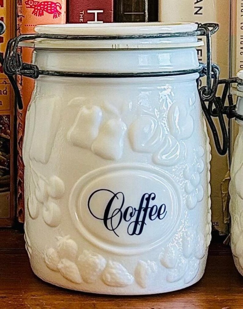 Container Jars With Script Milk Glass & Navy Script Canister Set by Wheaton *set of 4 - Etsy