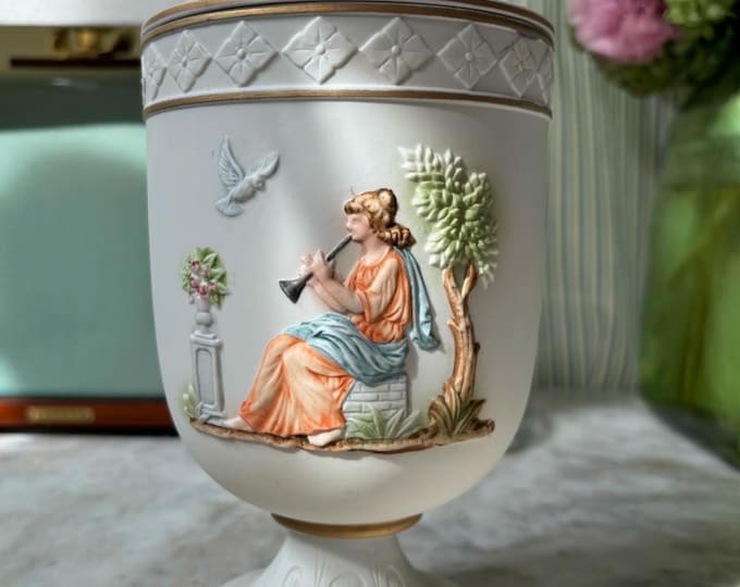 Grecian Goddess & Cherub Bisque Apothecary Jar