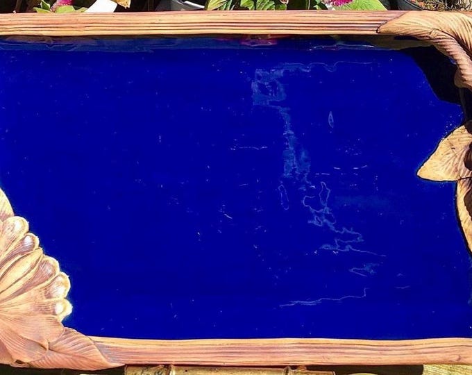 Cobalt Faux Bois Art Pottery Platter/Tray by Terrafirma