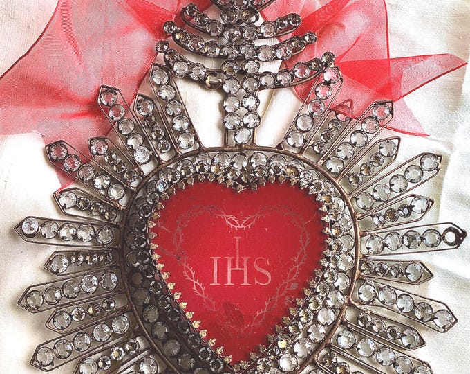 Antique French Victorian Sacred Heart Ex-Voto Candle Shade *each sold separately