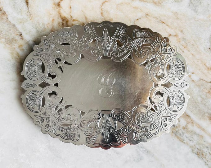 Wallace Silverplated Reticulated Monogrammed Oval Trivet