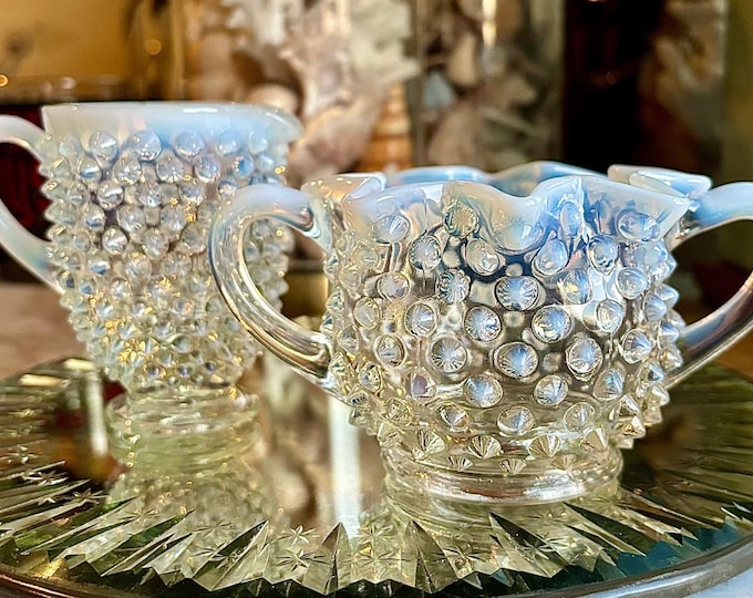 Rare Fenton Opalescent Star Top Sugar & Creamer Set