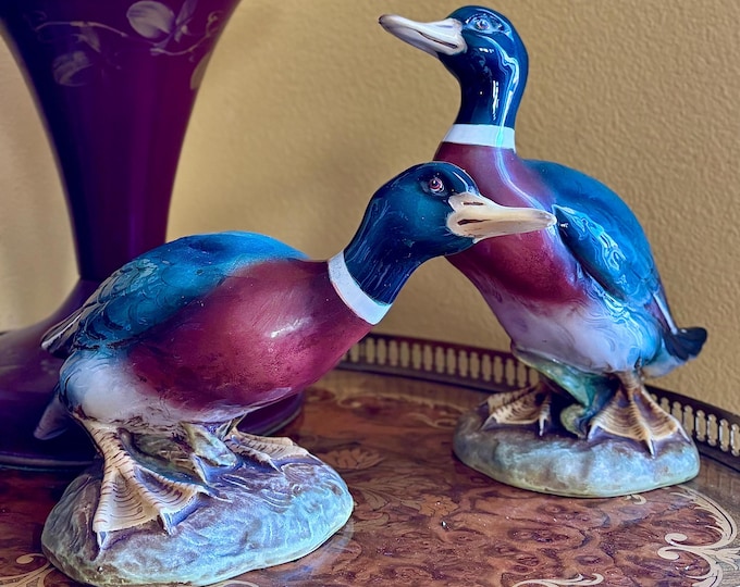 Marel Italy Hand Painted Glazed Porcelain Mallard Figurines *Pair