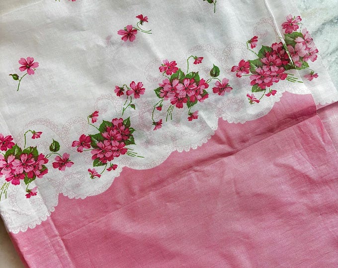 Vintage 1950's Pink & Green Floral Cotton/Feed Sack Fabric