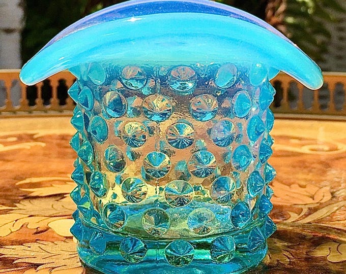 Fenton Opalescent Blue Hobnail Toothpick Holder