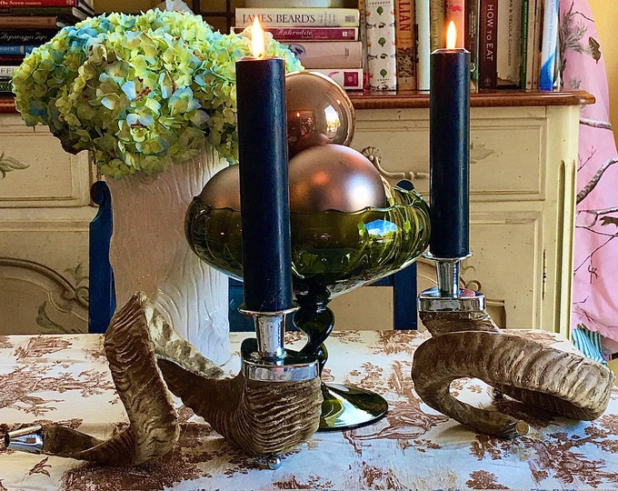 Ram Horn Resin Candelabras Pair