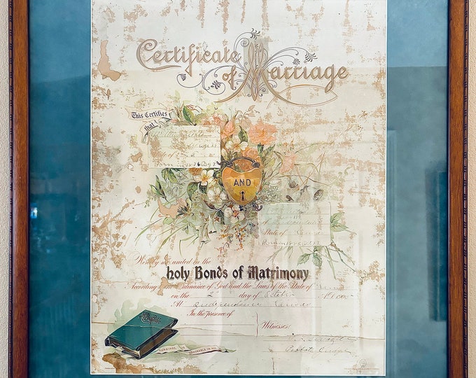 Antique Victorian Framed Marriage Certificate