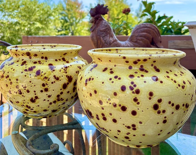 Mid-Century 1976 Spleckleware/Spatterware Yellow & Brown Flower Pot *Each sold separately