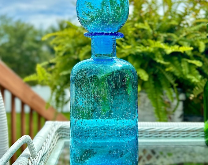 Rainbow Glass Cerulean Controlled Bubble Decanter