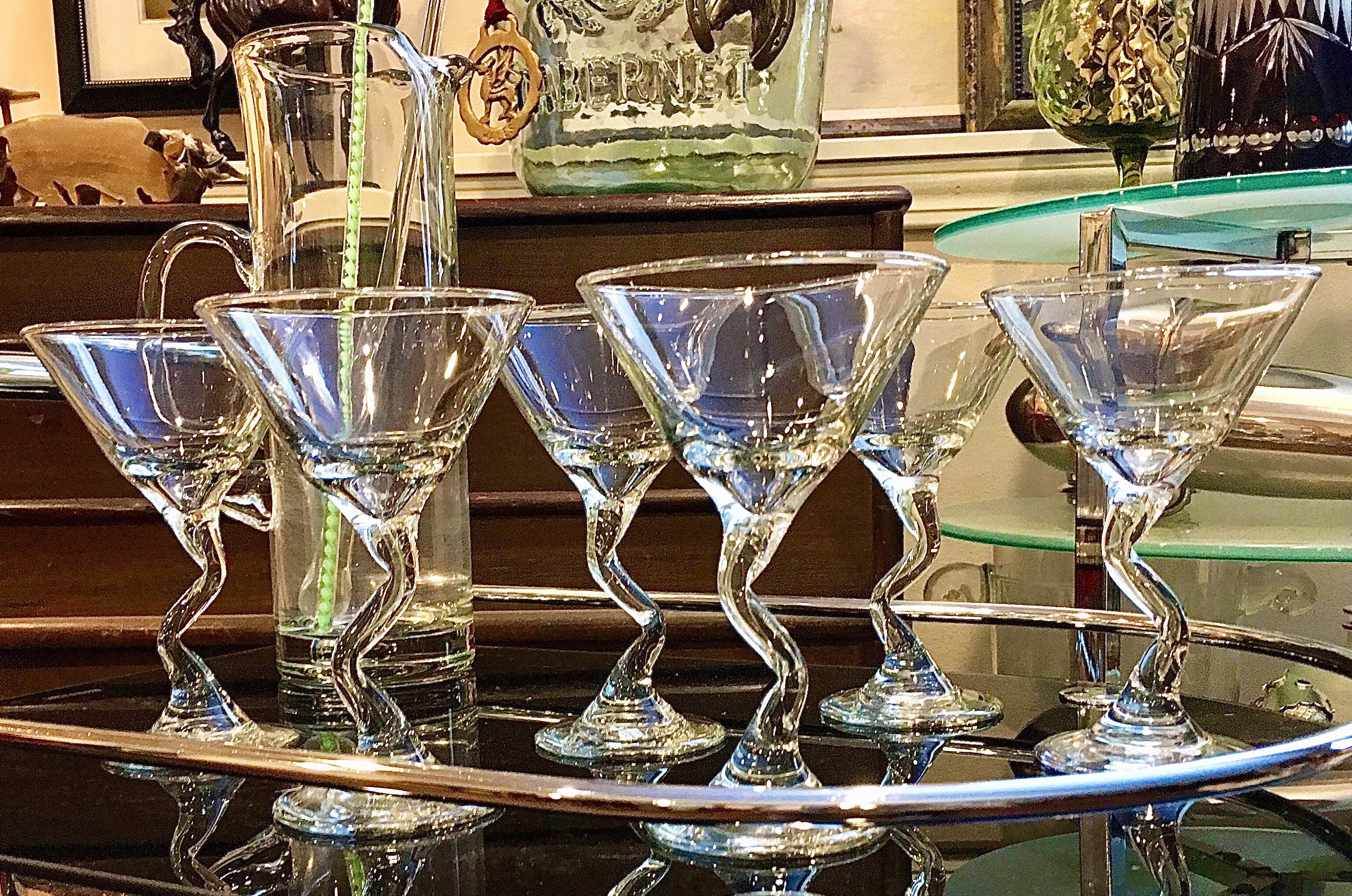 Set of Four Large Martini Cocktail Glass, Glasses For Martini Drinkers,  Large Bar Cart Glasses with Slender Stem, Gift For Groomsman