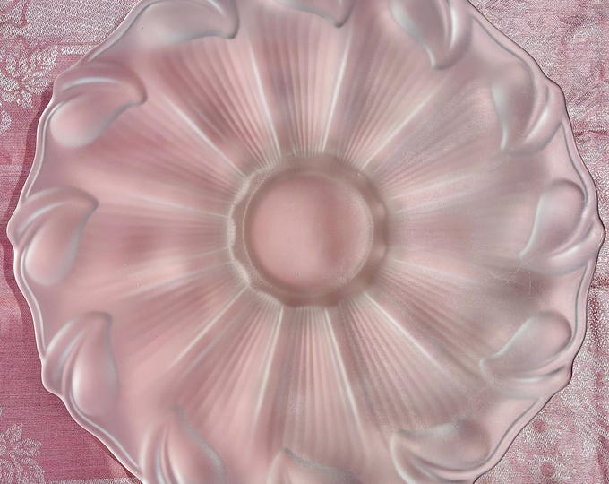 Rare Tiara Indiana Satin Glass Cake Stand in “Desert Leaf” “Calla Lily”