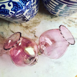 Pink Iridescent Optic Glass Votives Pair