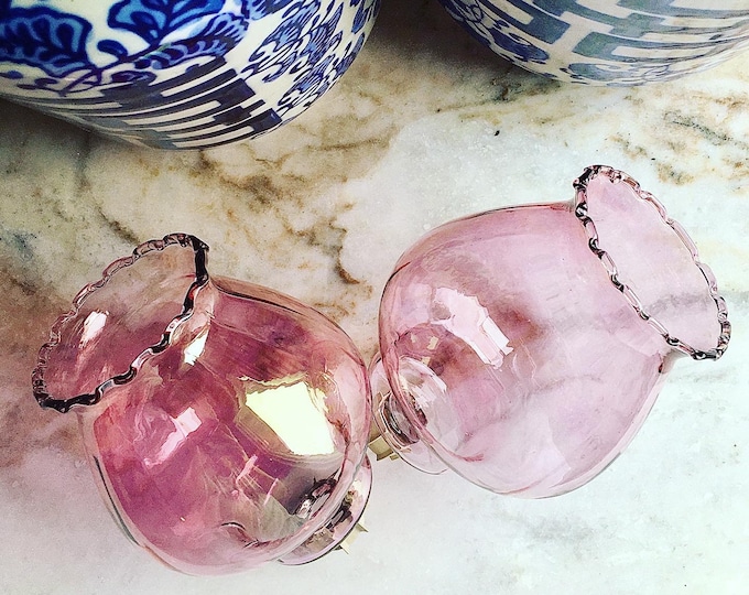 Pink Iridescent Optic Glass Votives Pair