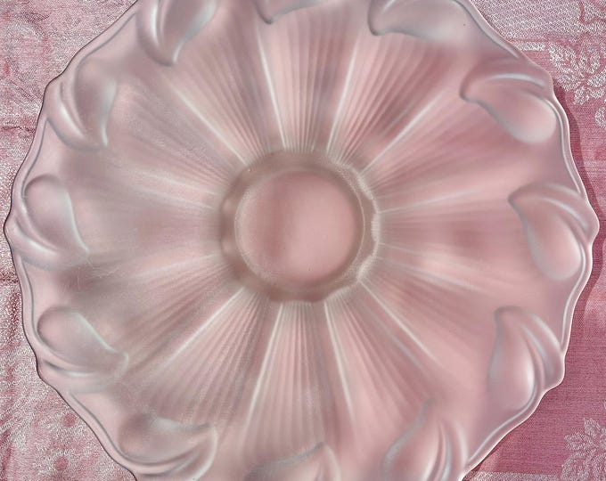 Rare Tiara Indiana Satin Glass Cake Stand “Desert Leaf” “Calla Lily”